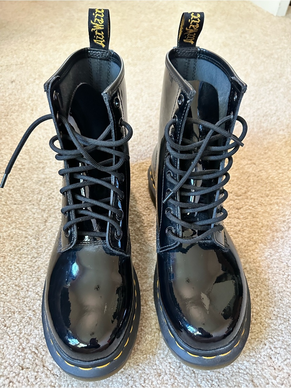 Dr. Martens Black Patent Lace-Up Combat Boots